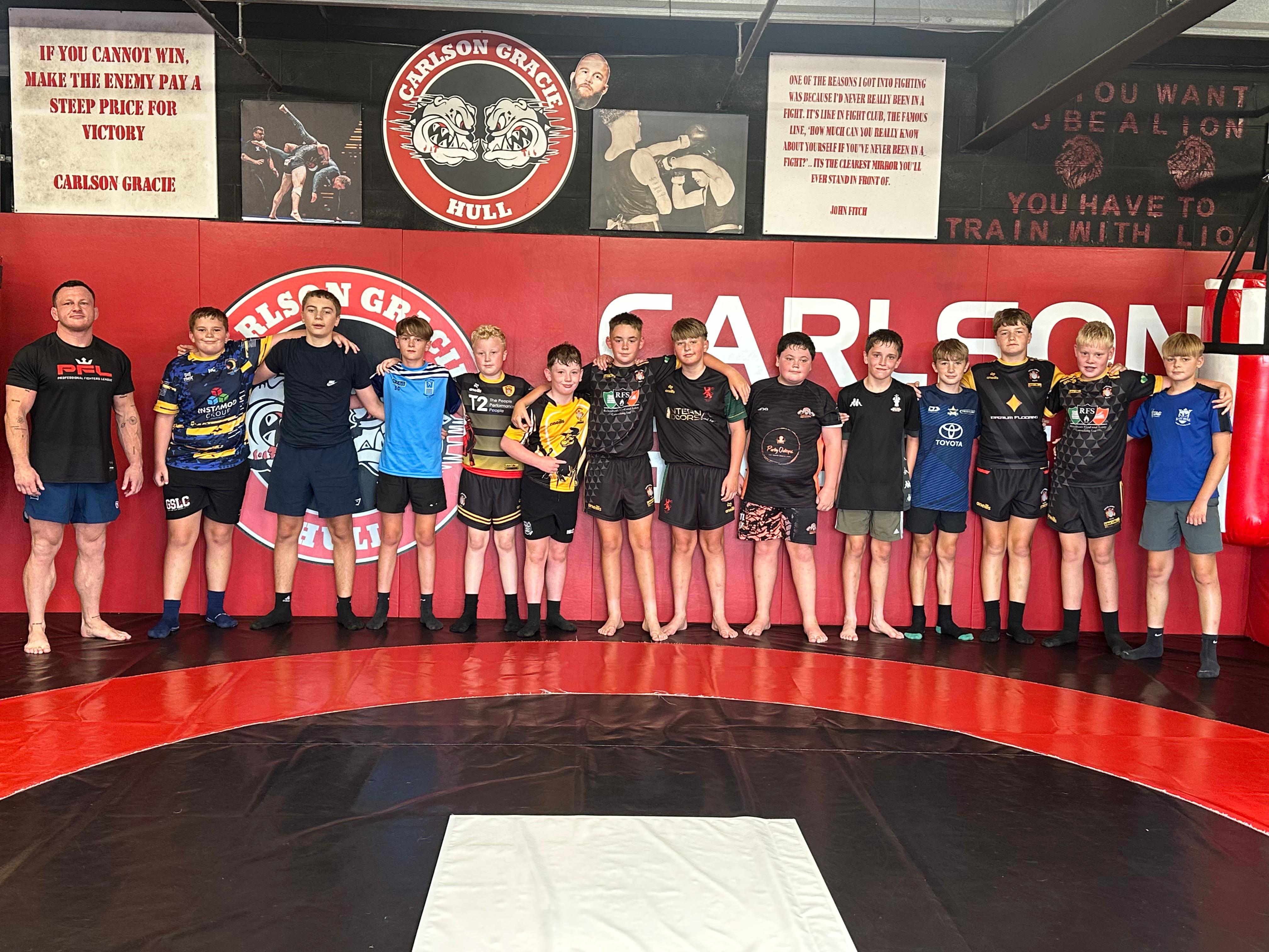 Young rugby players training